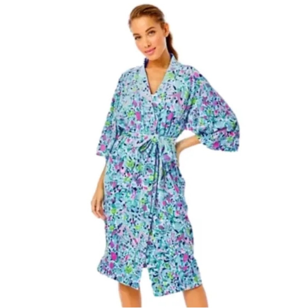 Lilly Pulitzer Elaine Velour Midi Robe Ocean Blue Size S/M